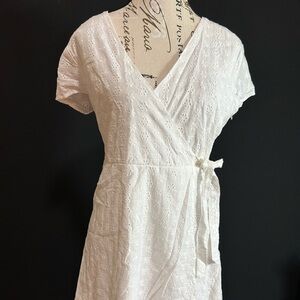 Miami White Dress with Eyelet Detail Small 100% Cotton